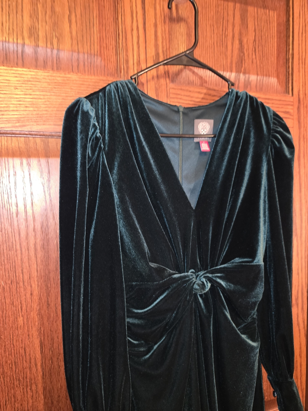 Vince Camuto Forest Green Velvet Twist-Front Long Sleeve Dress